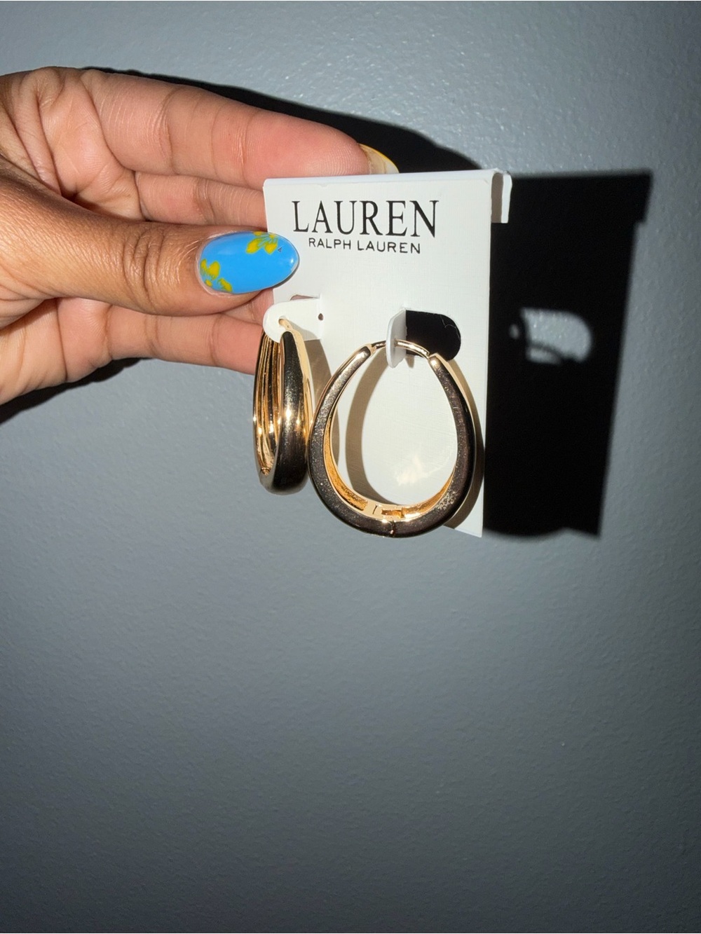 Lauren Ralph Lauren Polished Gold-Tone Oval Hoop Earrings - Picture 3 of 3